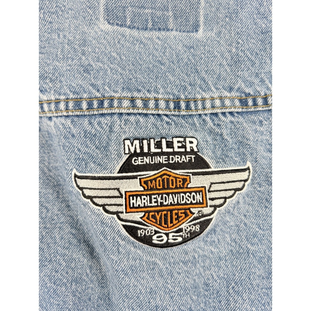Vtg 1998 I-D Wear Denim Jacket XL Miller Harley Davidson 95th MGD